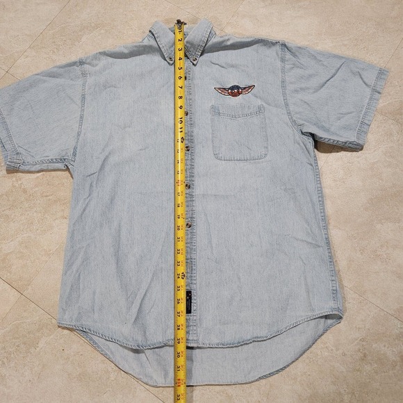 VTG Matco Tools Mens L Large Embroidered Blue Denim Button Up Down Work T Shirt - Picture 6 of 10